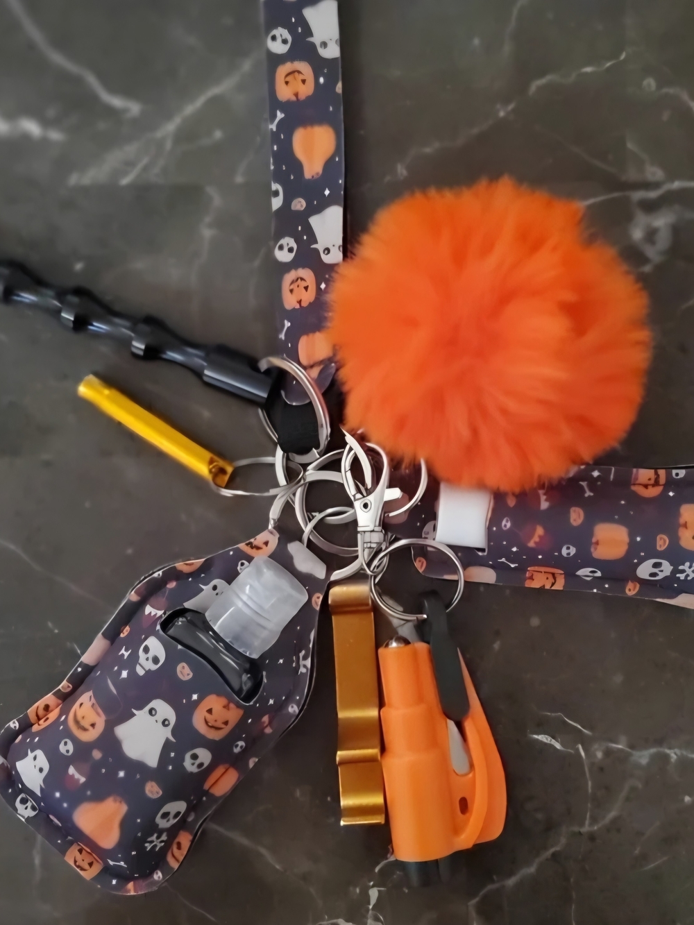 Kids Halloween Pumpkin Keychain with Orange Pom Pom Set Of 3